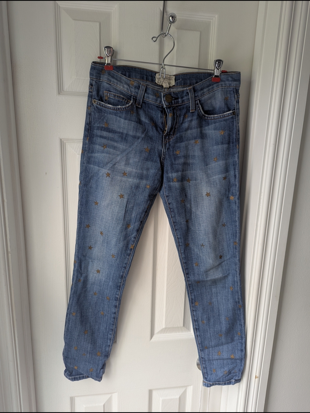 Current/Elliott Blue Skinny Jeans with Gold Star Print